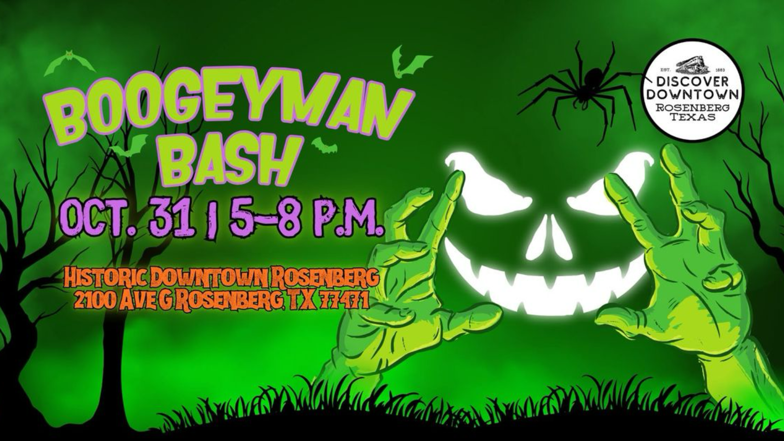 Promotional graphic for Boogeyman Bash, a Halloween celebration.