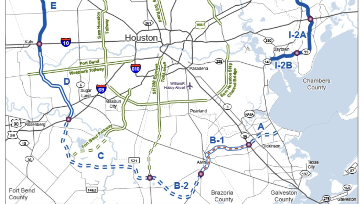 Official TxDOT map showing the proposed Grand Parkway Segment C corridor from I-69 and US 59 to SH 288 through Fort Bend and Brazoria counties.